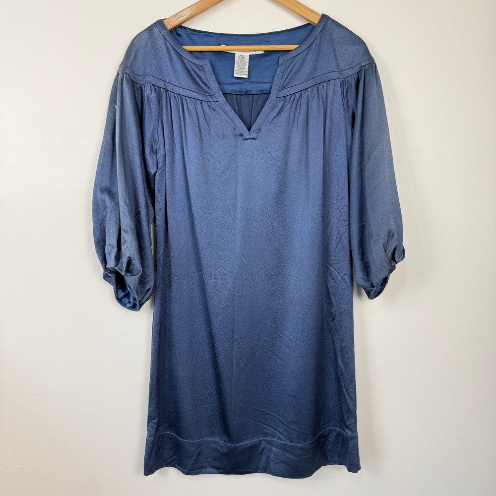 Diane von Furstenberg DVF Silk Blend Tunic Dress‎ Womens 6 Blue Slit Sleeve